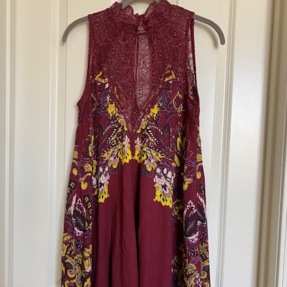 Free People Marsha Lace Slip Dress Wine/Yellow Combo Size XS